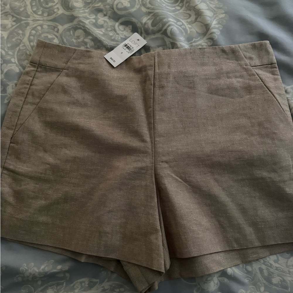LOFT High-Waist Tailored Shorts in Taupe